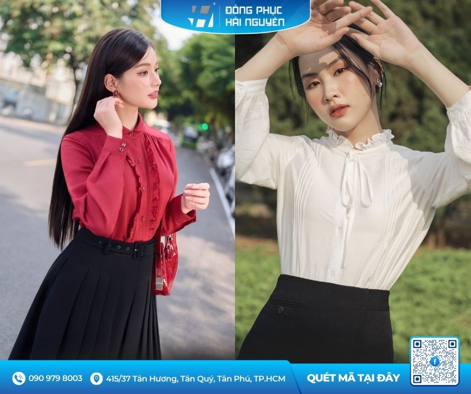 Áo sơ mi cổ bèo nhún