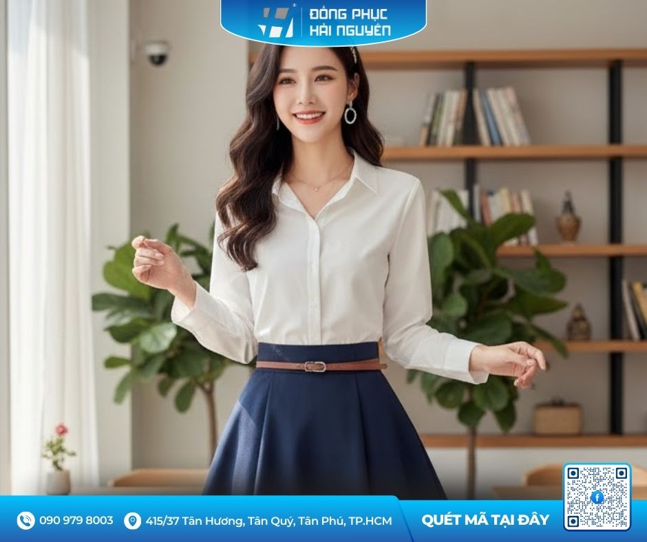 Áo sơ mi trắng phối chân váy xòe