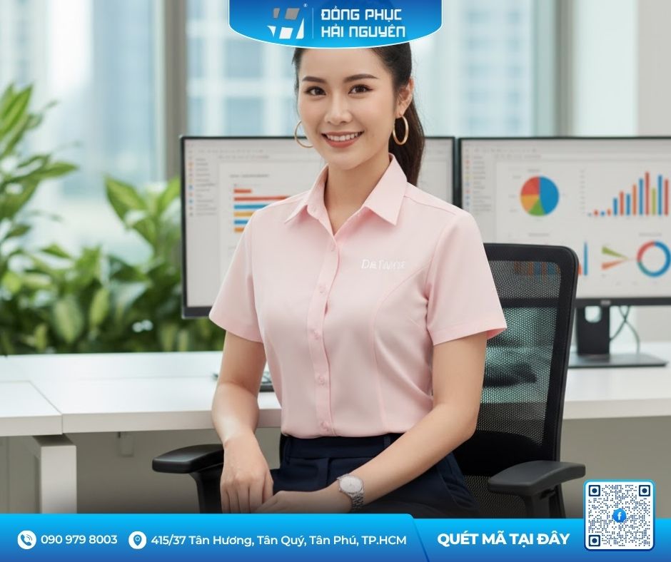Áo sơ mi tay ngắn thêu logo trước ngực tinh tế