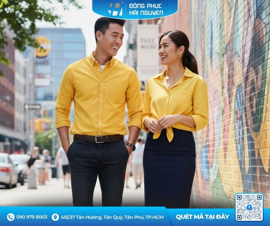 Áo sơ mi màu vàng cho cả nam và nữ