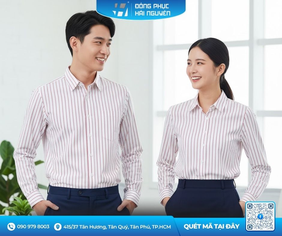 &Aacute;o sơ mi trắng kẻ sọc đỏ nổi bật