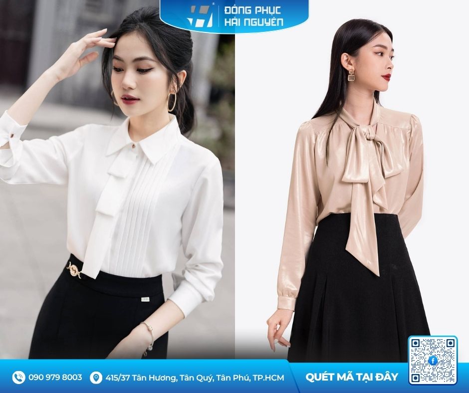 Áo sơ mi cổ thắt nơ