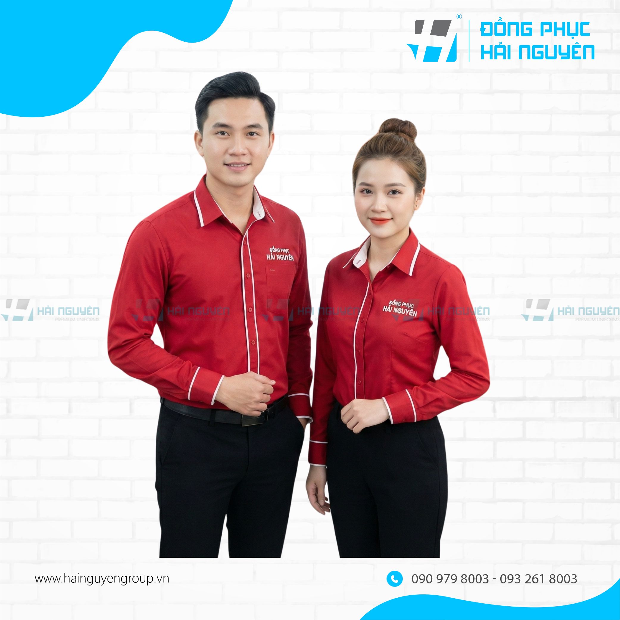 Áo sơ mi đỏ phối viền trắng