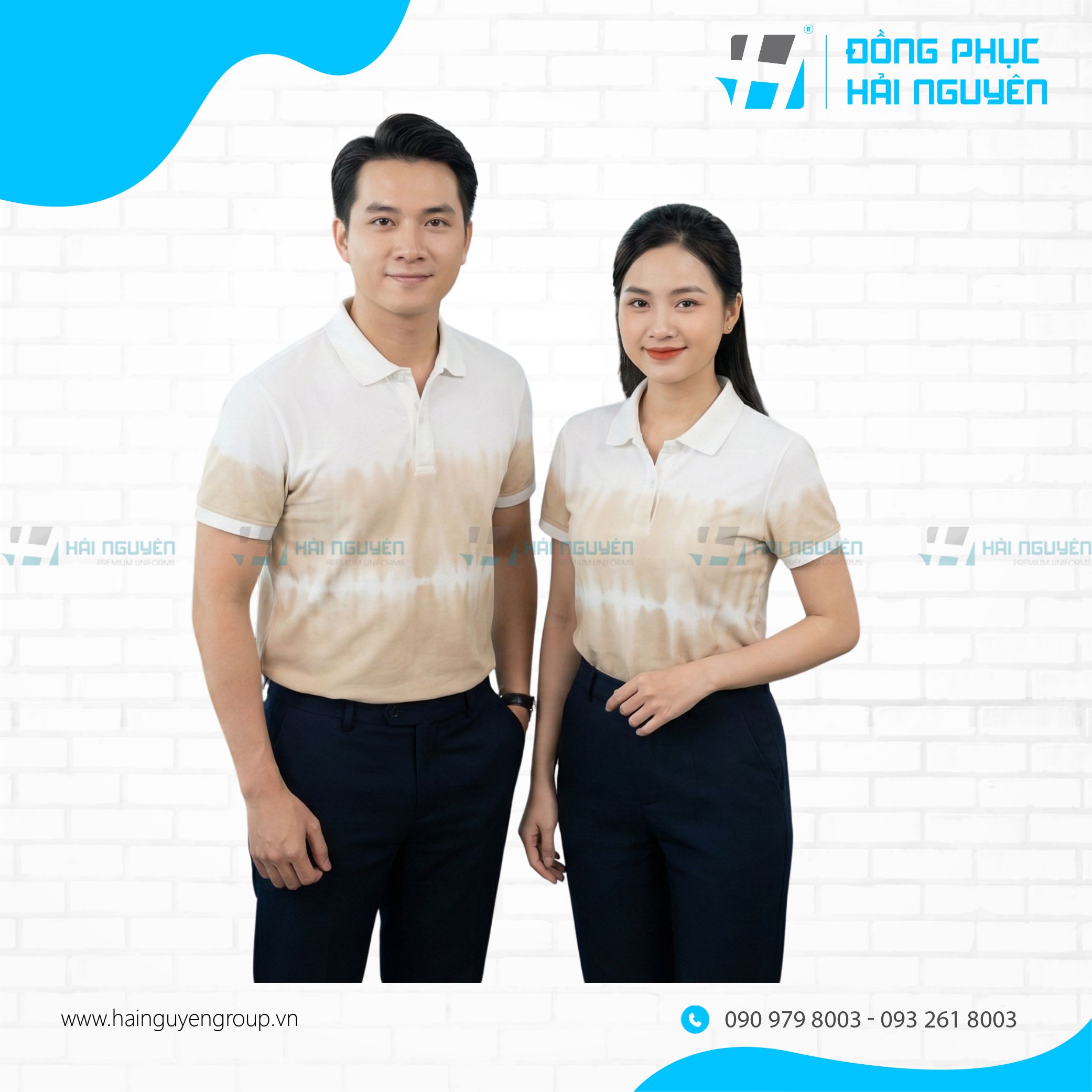 Áo thun polo màu be phối trắng