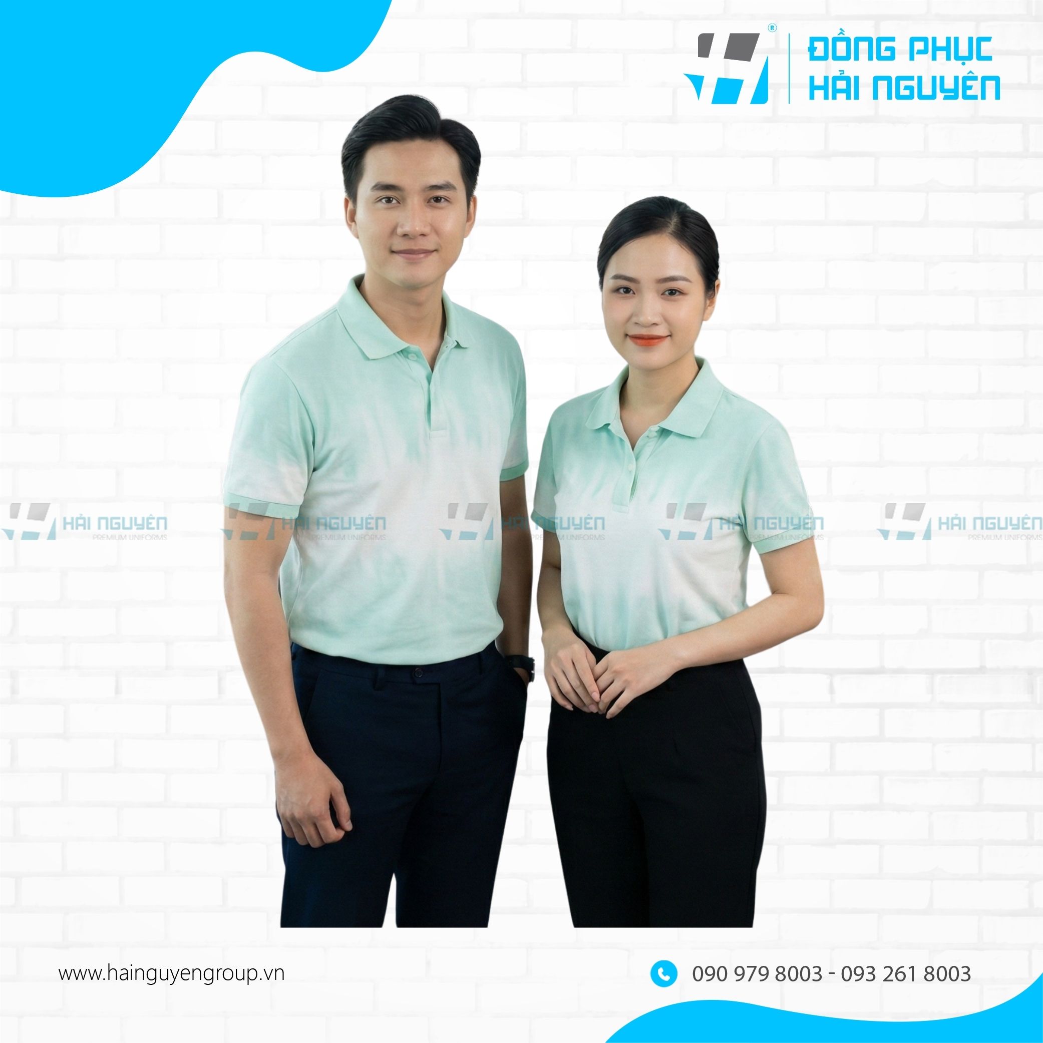 Áo thun polo màu xanh mint phối trắng