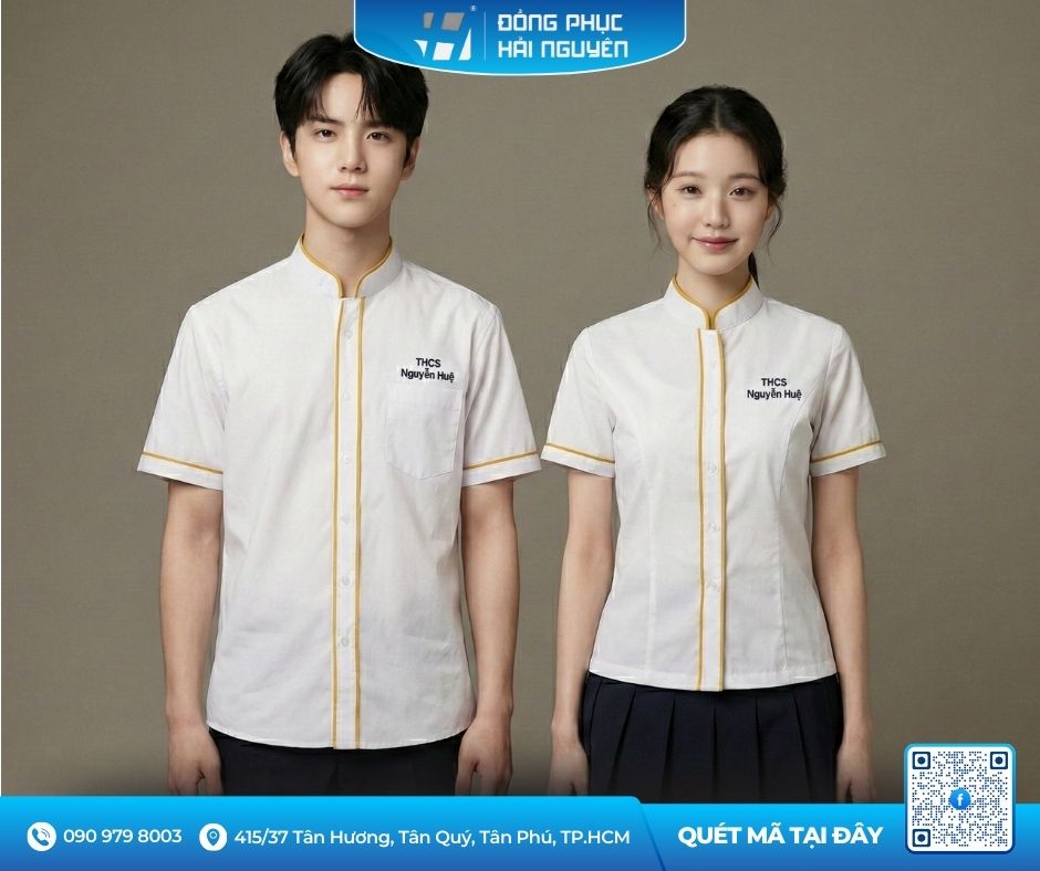 Mẫu Áo Sơ Mi Học Sinh Cổ Trụ (Cổ Tàu)