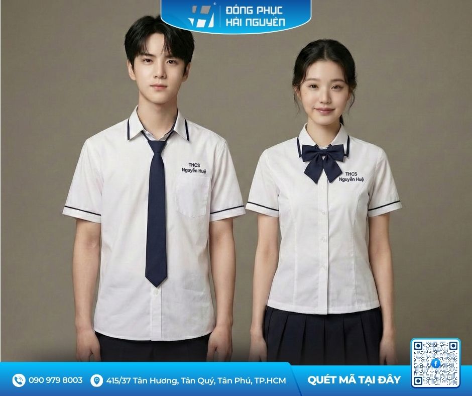 Mẫu Áo Sơ Mi Học Sinh Phối Phụ Kiện