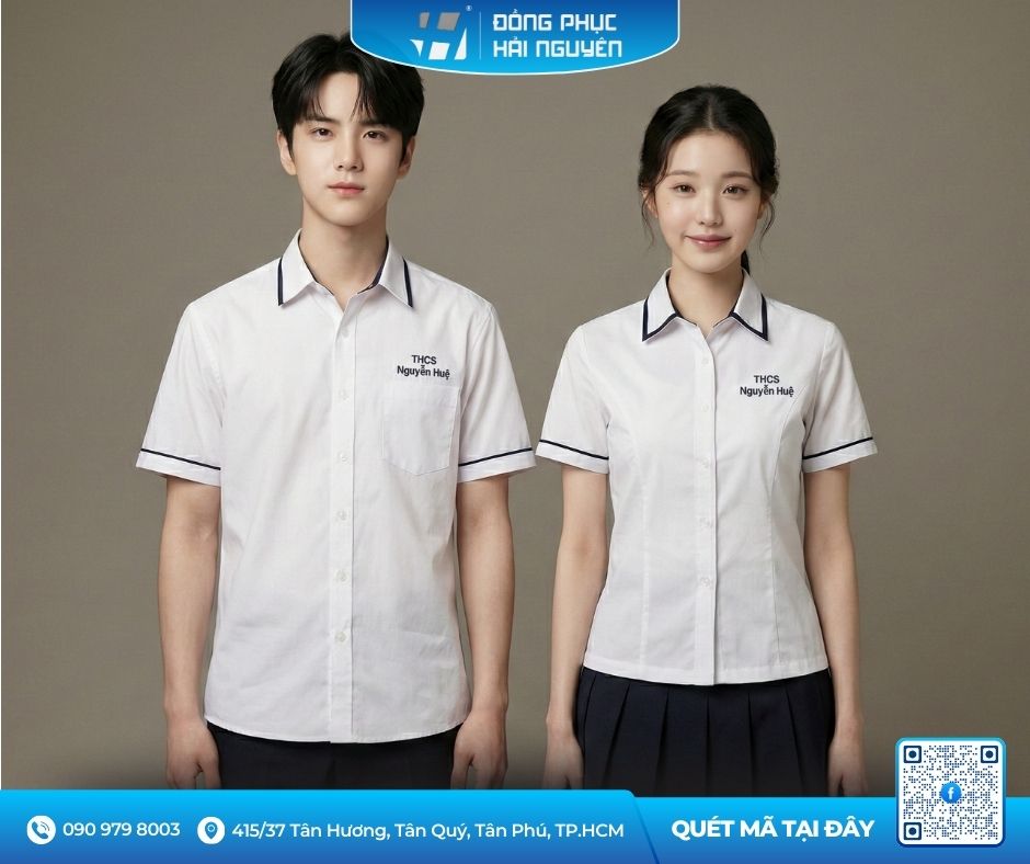 Mẫu Áo Sơ Mi Học Sinh Phối Viền