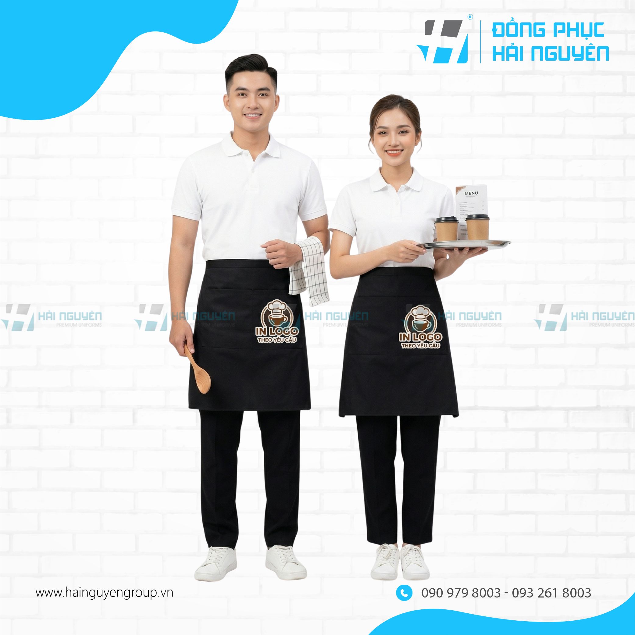 Tạp Dề Ngắn Phục Vụ In Hình Ảnh Logo Theo Yêu Cầu