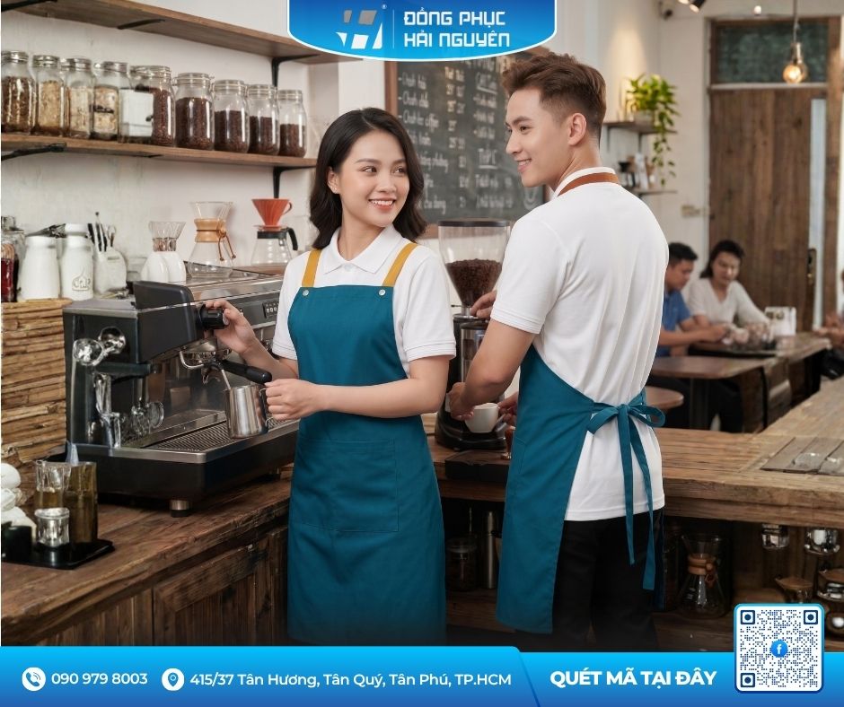 Tạp Dề Cổ Vịt Thiết Kế Ph&ugrave; Hợp Với Qu&aacute;n Cafe