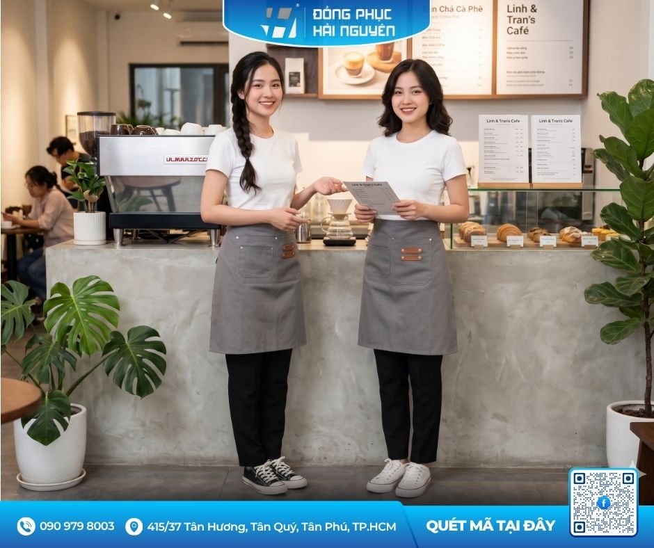 Tạp Dề Ngắn Đ&iacute;nh Da Qu&aacute;n Cafe Cao Cấp